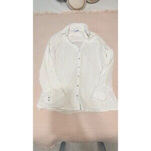 Martha Stewart Collection Women's Sz L White Linen Blend Button Up Shirt